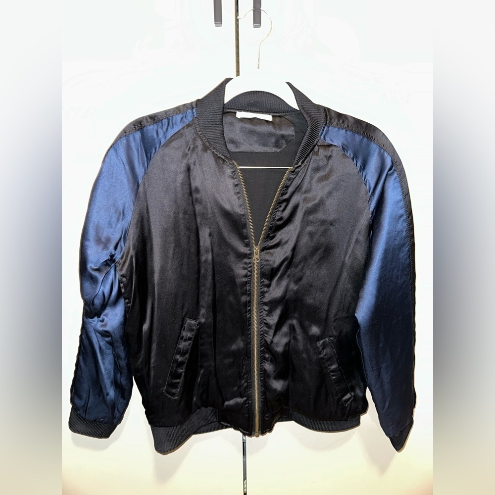 Ragdoll Black and Navy Silk Bomber Jacket Size Small - Picture 3 of 9